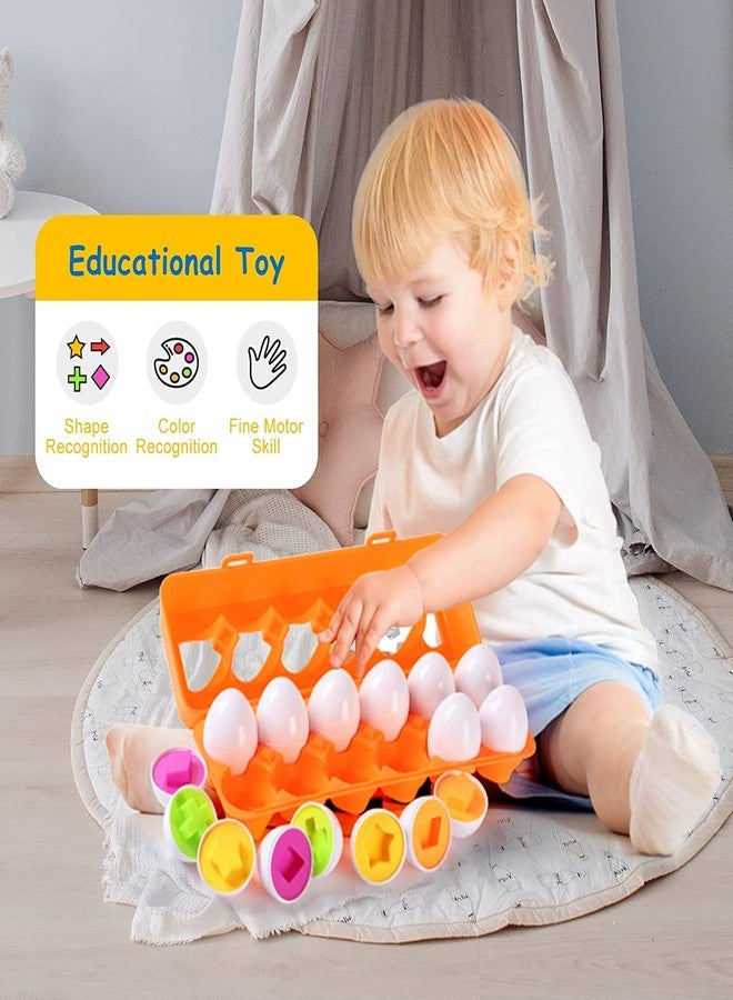 plutofit Matching Eggs 12 Pcs Set Color & Shape Recoginition Sorter Puzzle Game Early Learning Educational Fine Motor Skill Montessori Gift for 1 2 3 4 5Yrs Old Toddlers-Multicolor - Image 3